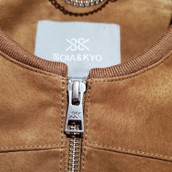 Soia & Kyo Genuine Pig Suede Zipper Jacket Stretchy Side Panels Size XS - Picture 4 of 16